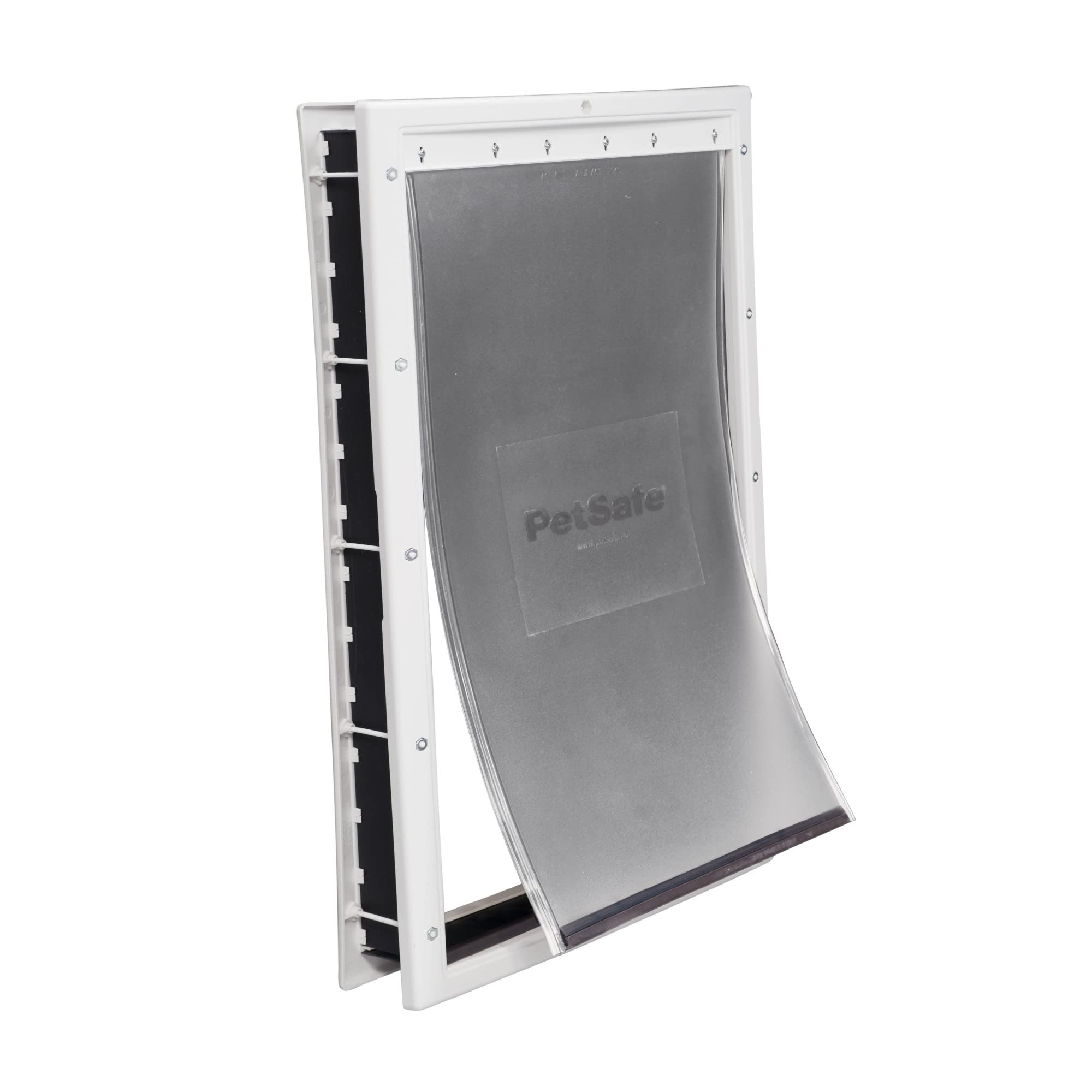 PetSafe Never Rust plastic door front view shows a durable, paintable frame for home use.