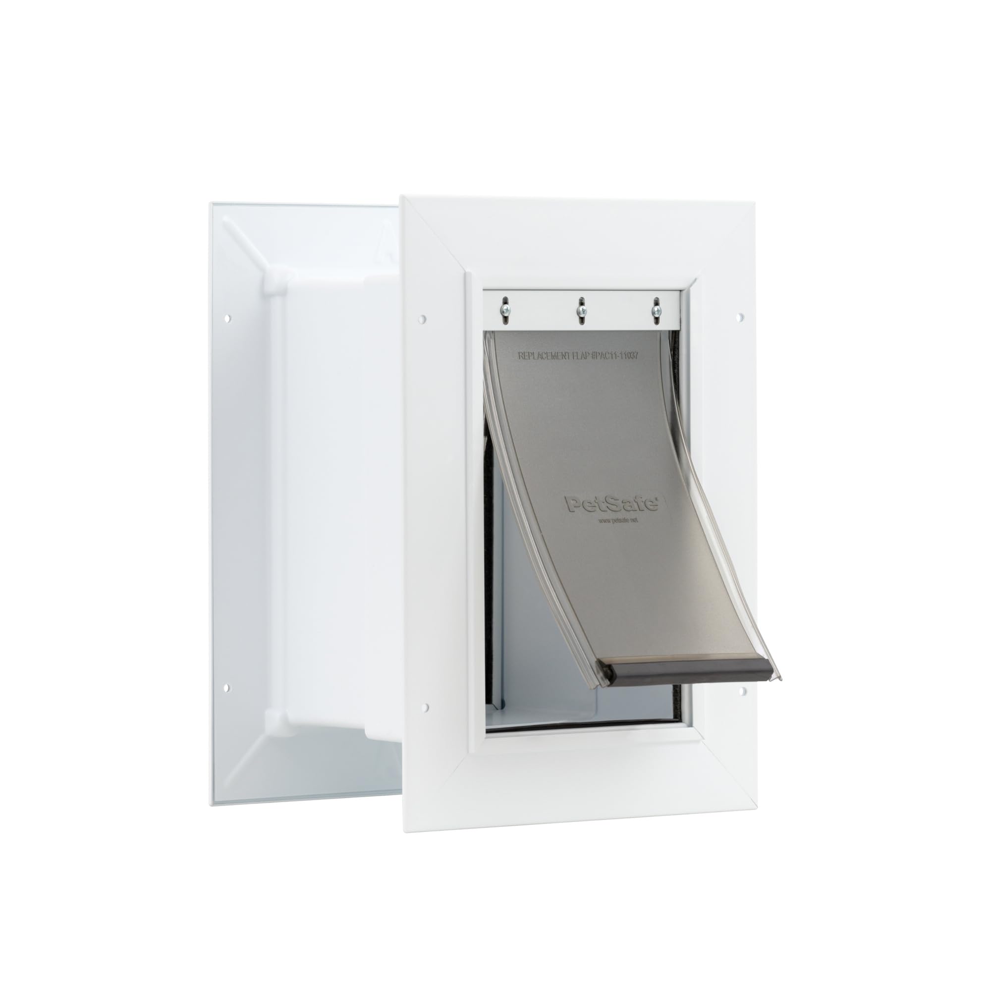 Removable vinyl flap on Petsafe Never Rust Wall Entry Pet Door for easy cleaning