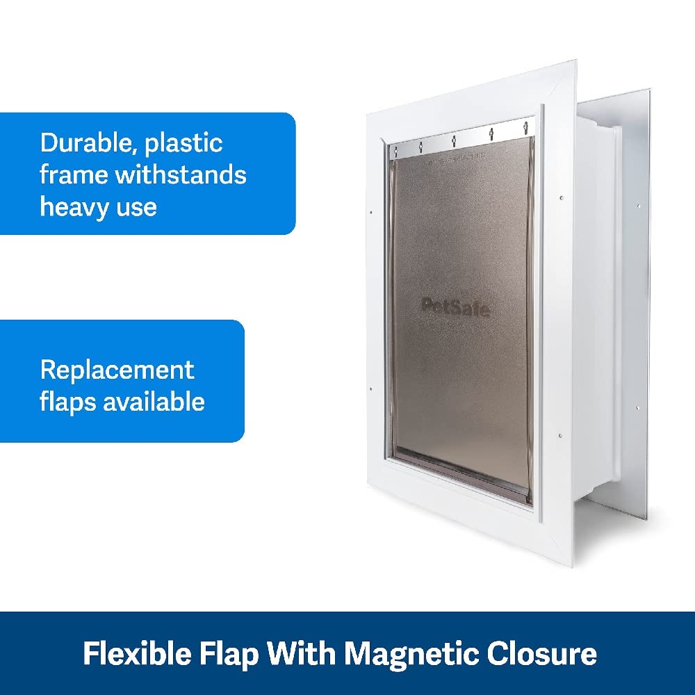 Close-up of the Petsafe Never Rust Wall Entry Pet Door flap and opening