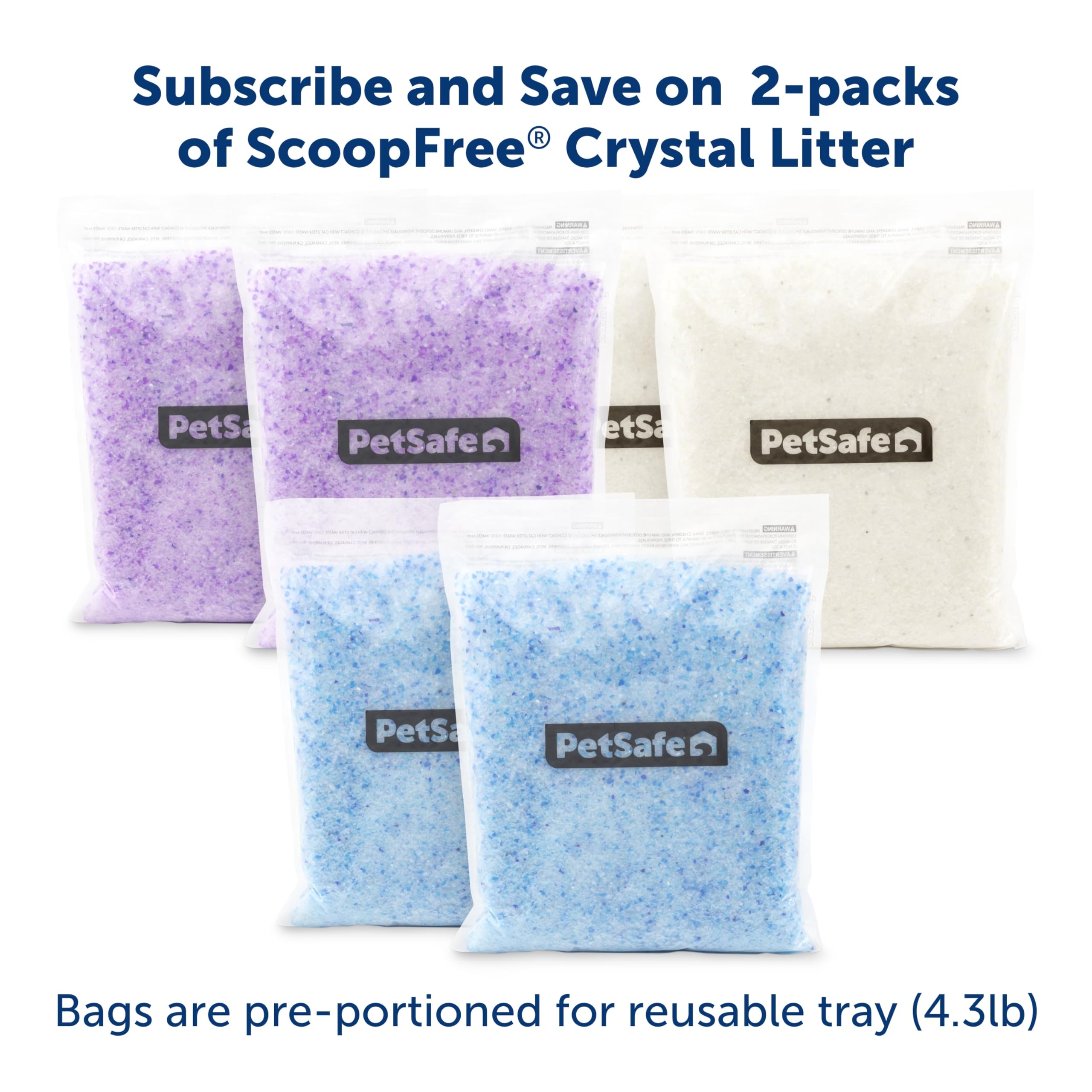 PetSafe non-clumping crystal litter in a 4.3 lb bag for long-lasting use.