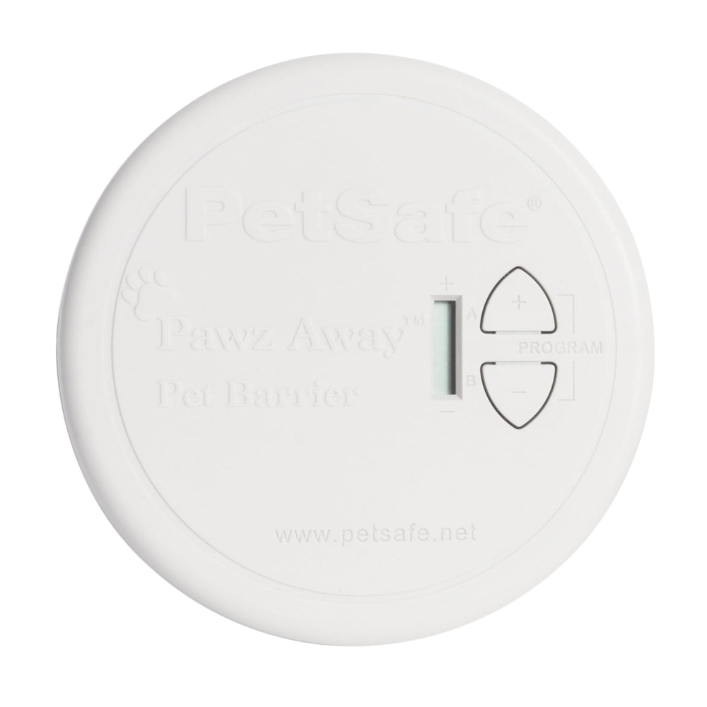 Petsafe Pawz Away indoor transmitter demonstrates discreet placement for zone control.