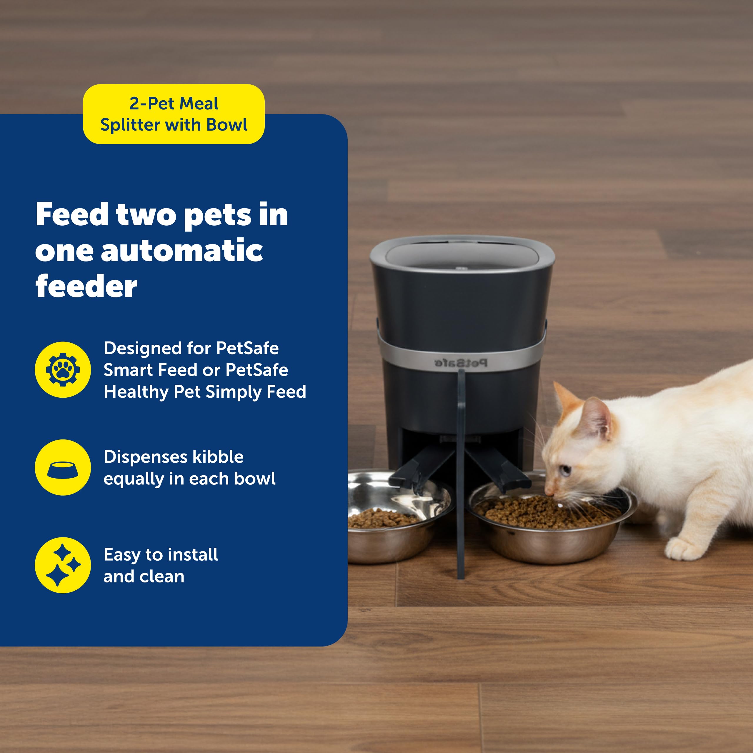 PetSafe privacy panel with the 2-Pet Splitter helps prevent one pet from hogging food.