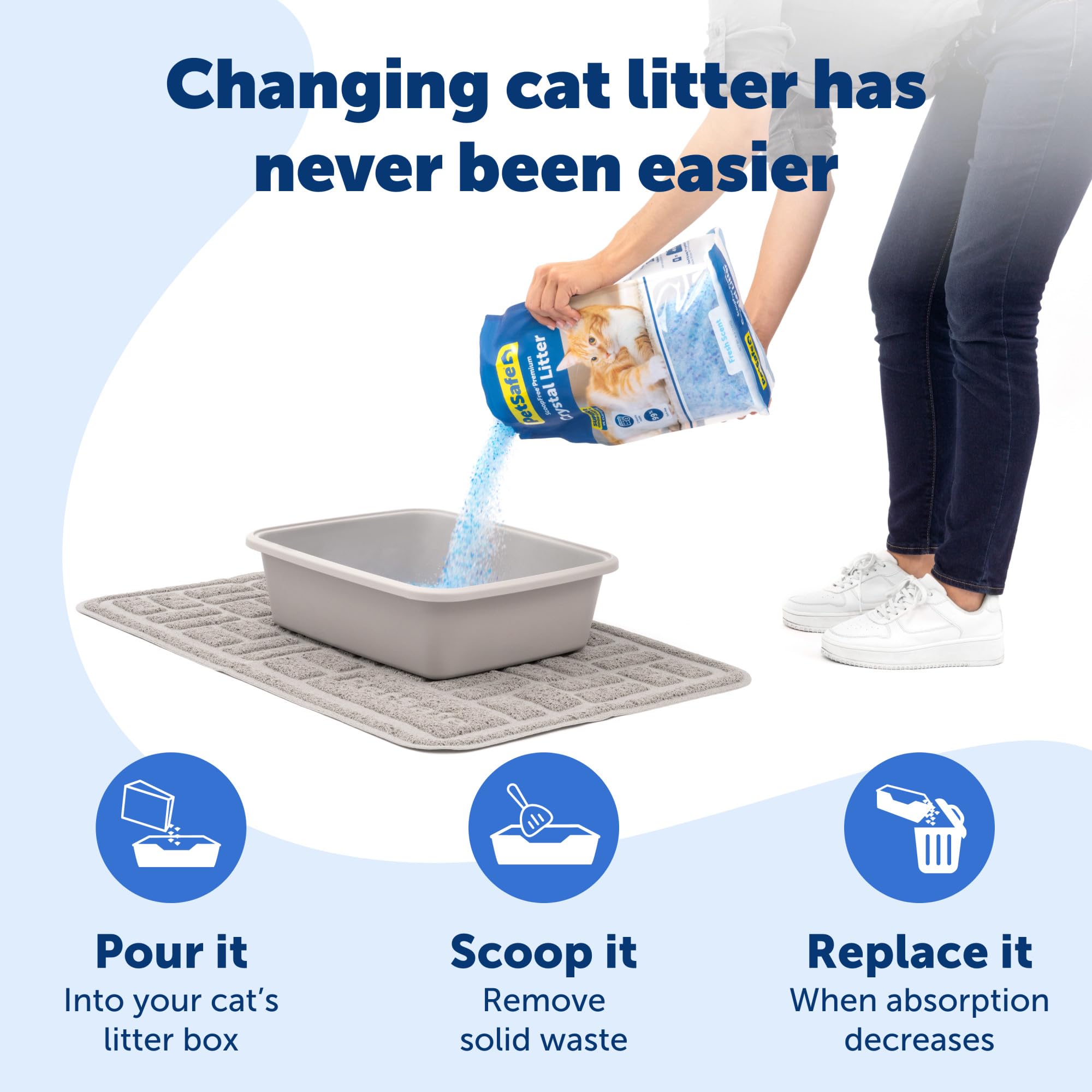 PetSafe crystal litter resealable bag keeps freshness and reduces waste.