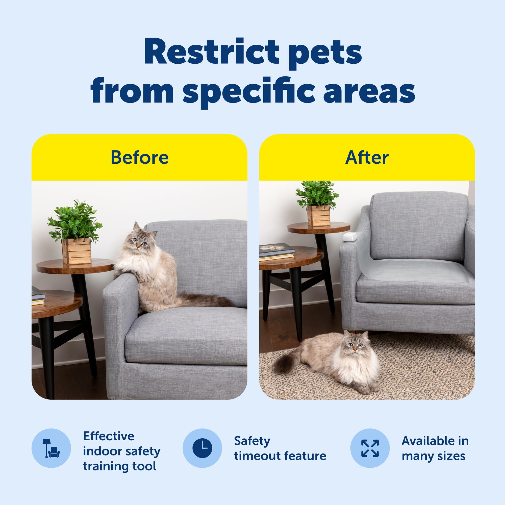 PetSafe ScatMat in doorway helps train pets to stop at thresholds.