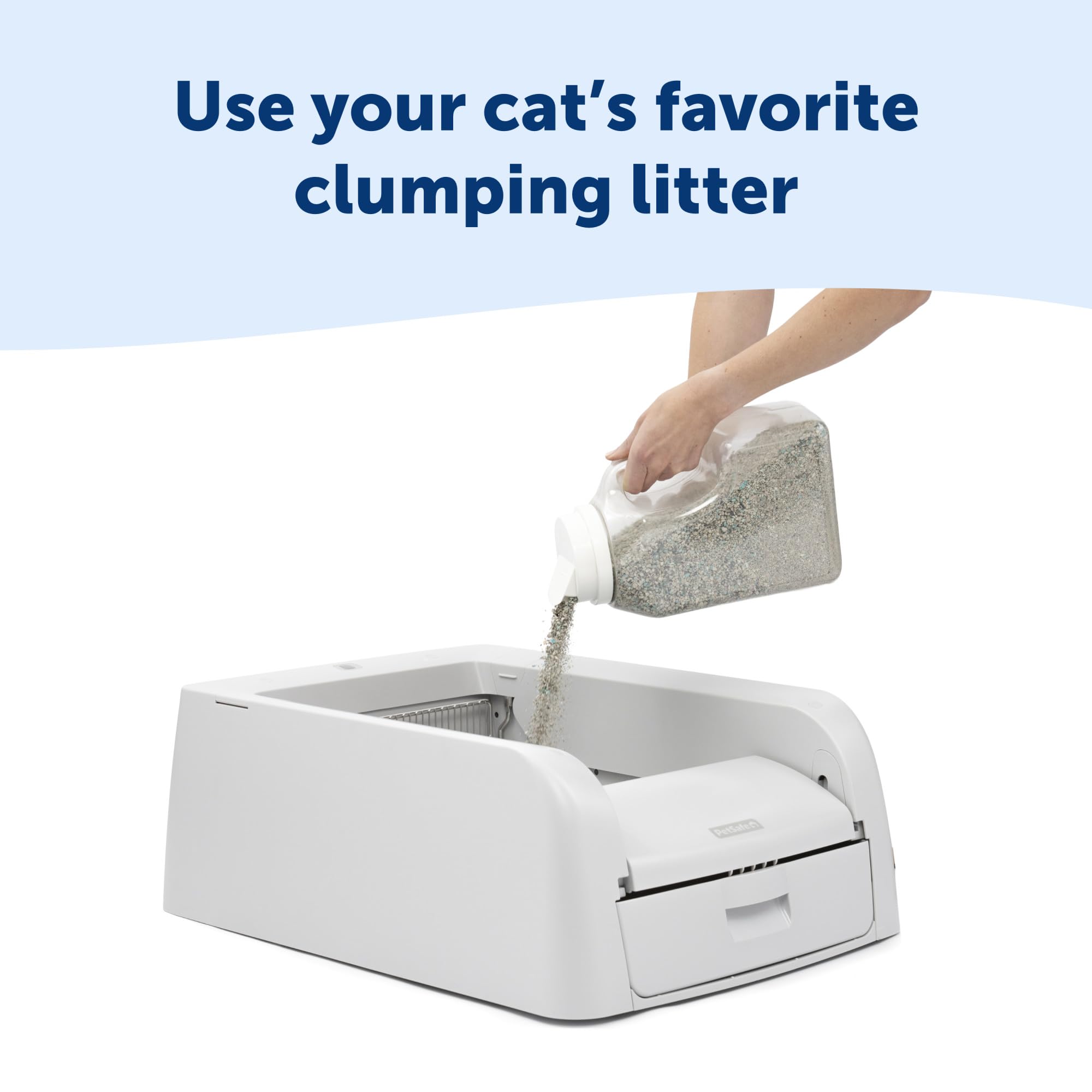 Petsafe ScoopFree works with clumping litter for simple, clean refresh.