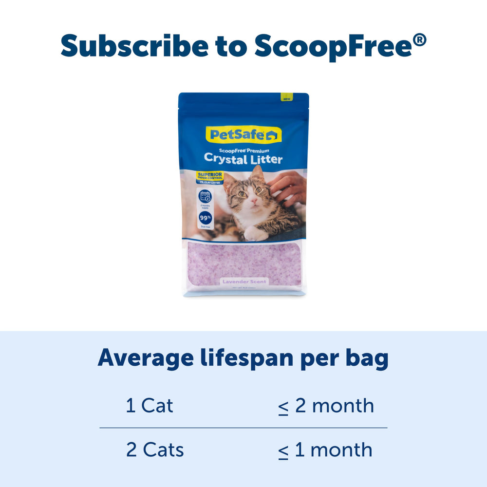 PetSafe ScoopFree crystal litter works with self-cleaning boxes and traditional litter boxes.