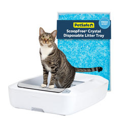 PetSafe ScoopFree Crystal Plus tray setup showing hands-free cleaning