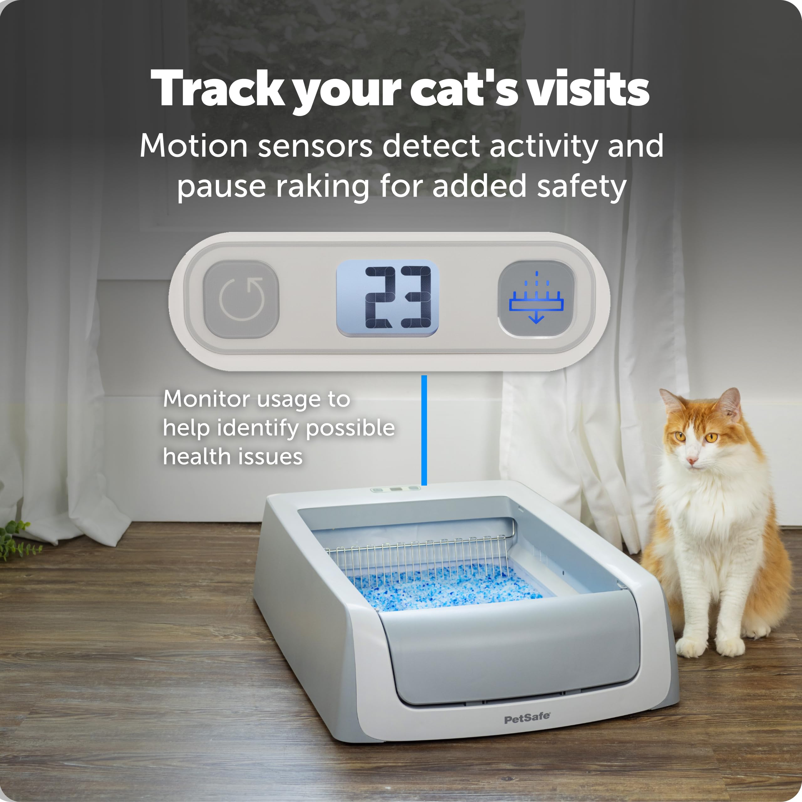 PetSafe ScoopFree Crystal Pro Legacy health counter displays box usage for wellness insights