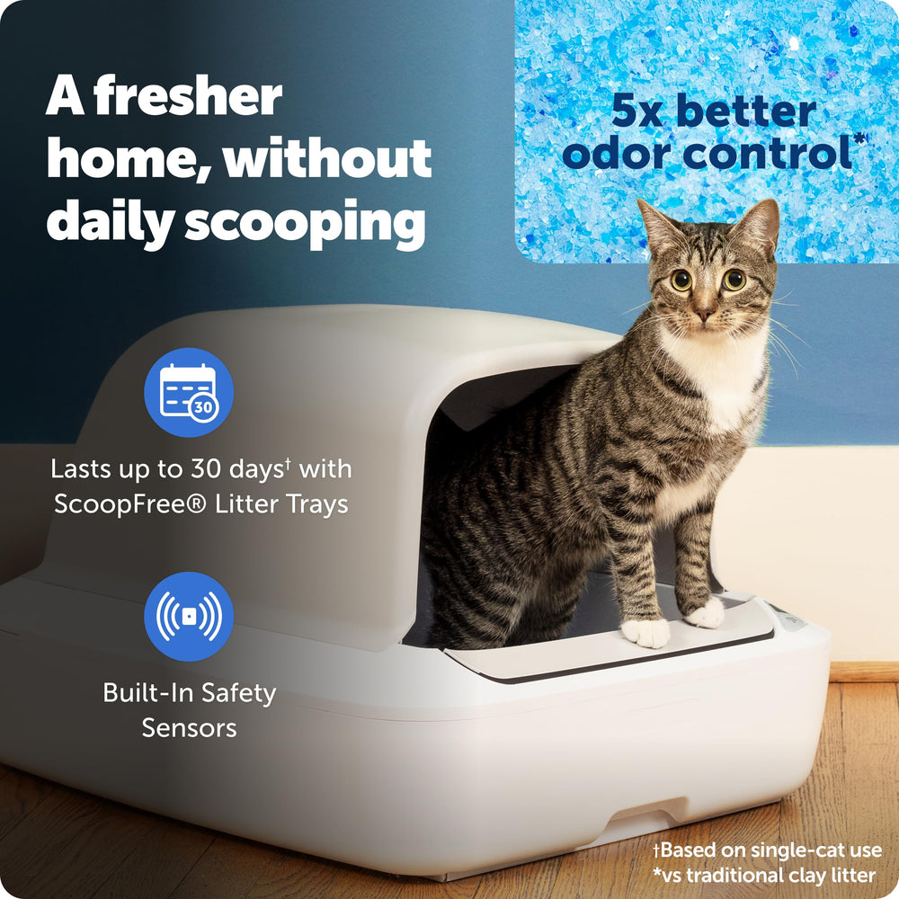 PetSafe ScoopFree Crystal Pro health counter tracks cat visits for wellness insights.