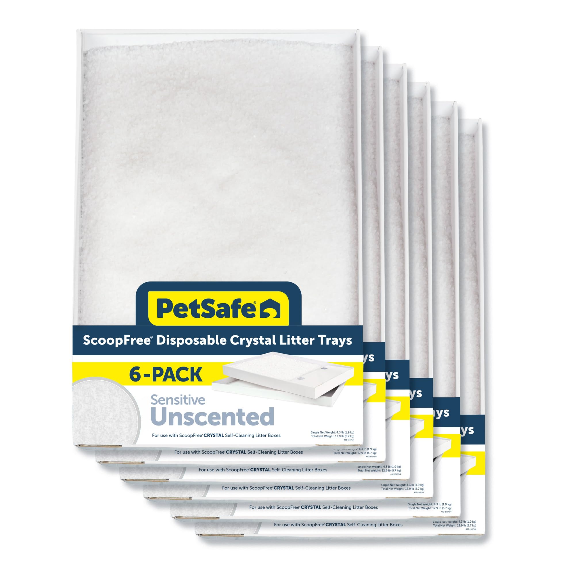PetSafe ScoopFree crystal tray with lid reduces spills and enables easy disposal