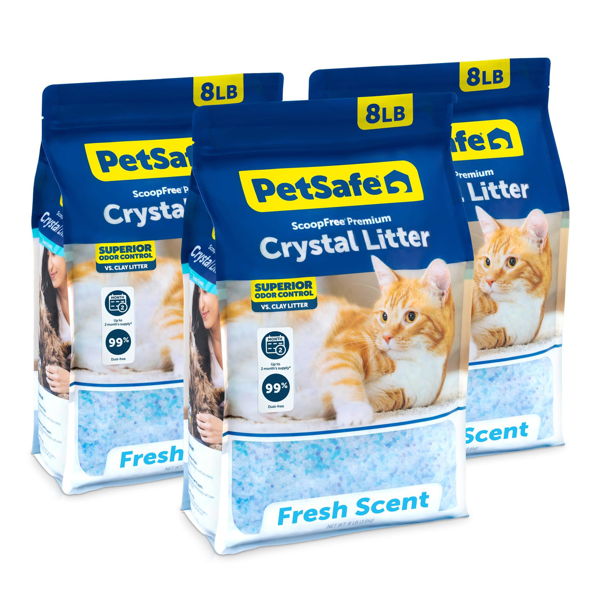 PetSafe ScoopFree Premium Crystal Litter packaging for easy storage and setup.