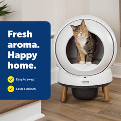 PetSafe ScoopFree SmartSpin deodorizer packaging highlights a 15-day lifespan for ongoing freshness