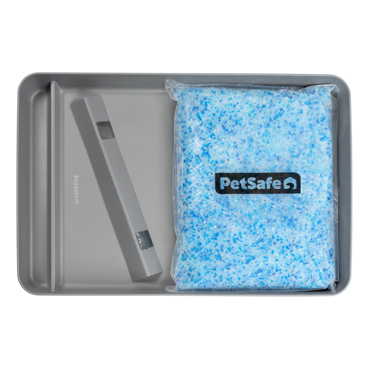 PetSafe ScoopFree stainless steel reusable tray front view shows durable, easy-clean design.