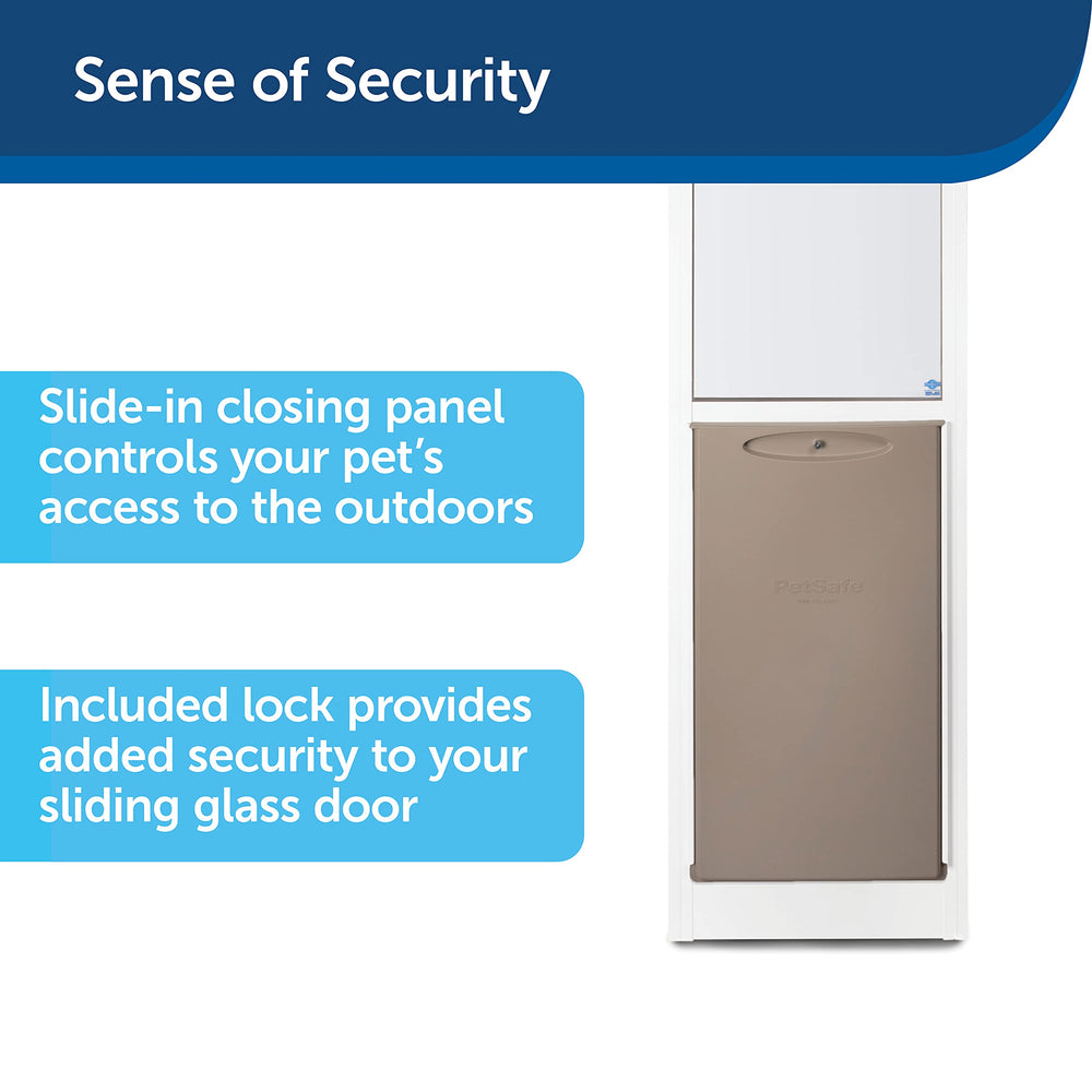 PetSafe sliding glass pet door shows magnetic closure for weather seal.