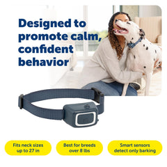 PetSafe Spray Bark Collar on dog's neck demonstrates immediate spray interruption.