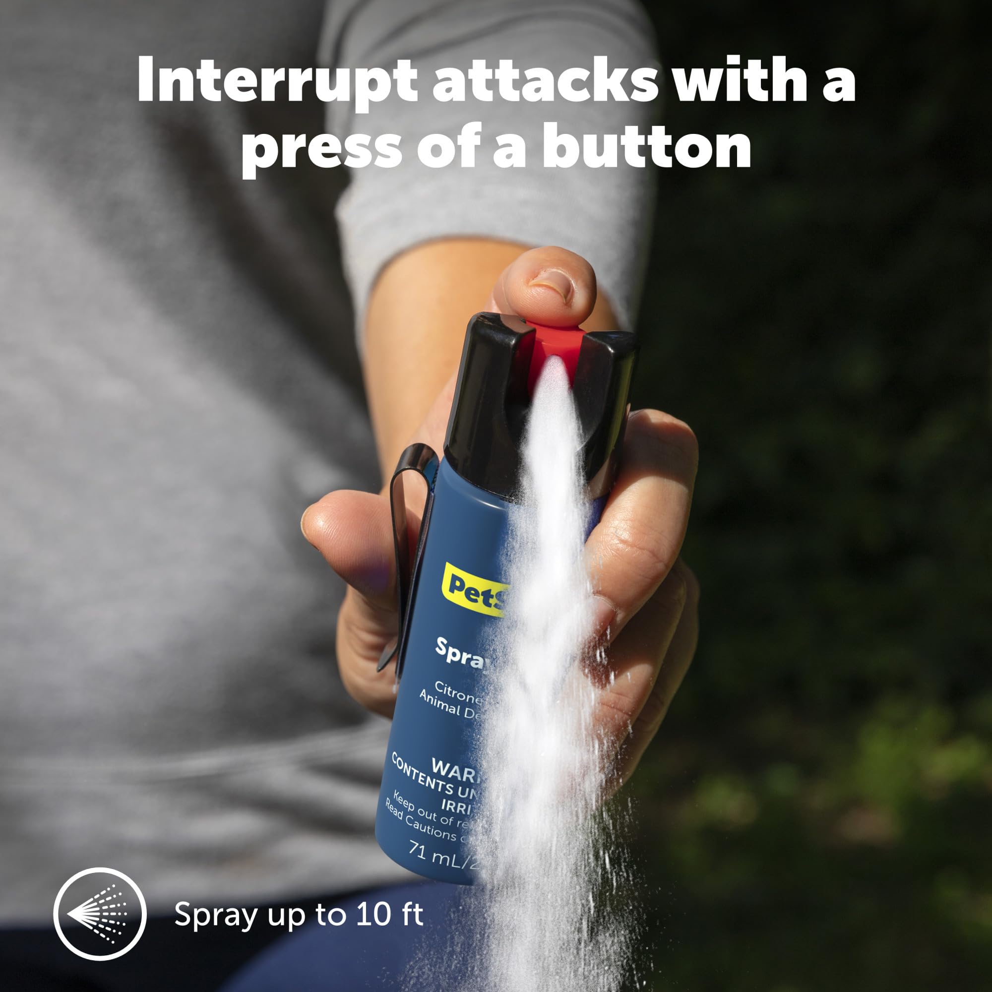 PetSafe SprayShield delivers a 10-foot spray range for safe distance.