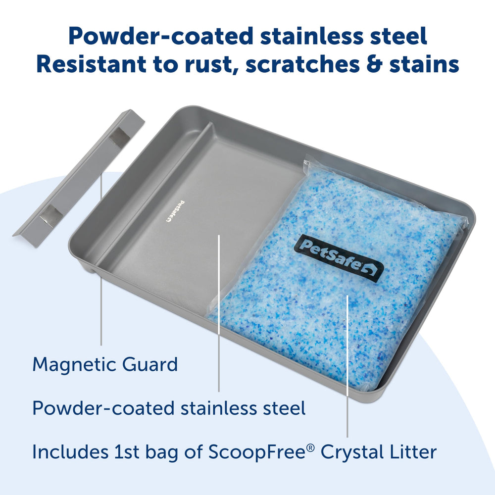 PetSafe stainless steel tray with easy-clean rounded corners for a healthier cat environment.