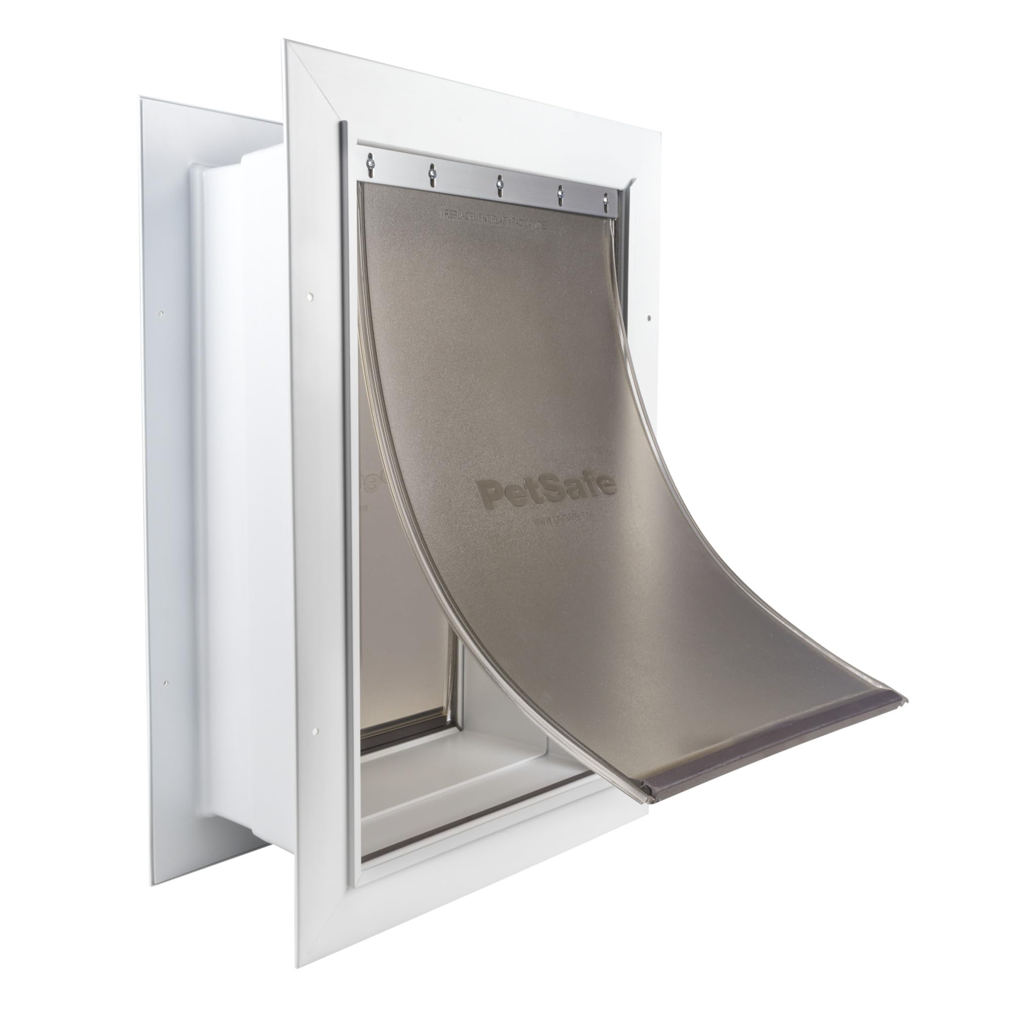 PetSafe wall-entry-door front view shows sturdy, weatherproof plastic frame.