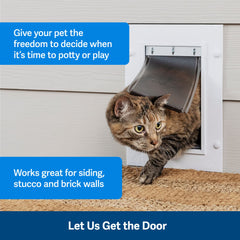 PetSafe wall-entry-frame-durability highlights rust-free, UV-resistant plastic.