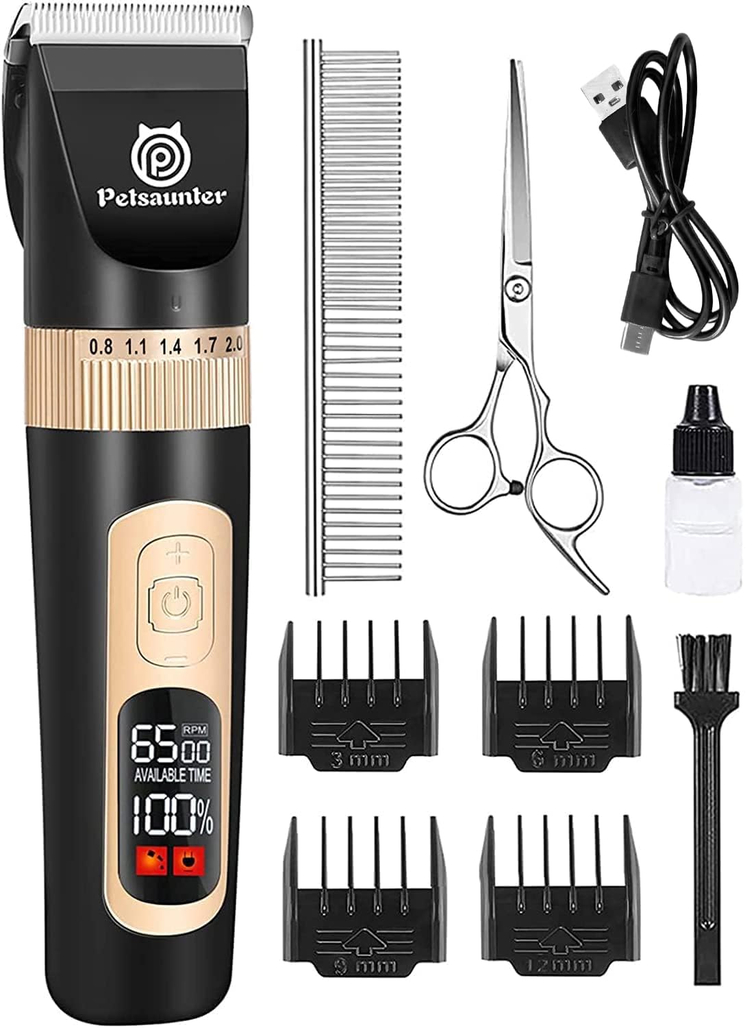 Petsaunter dog clippers blades closeup showing sharp titanium ceramic blades for a smooth trim and efficient thick-coat handling.