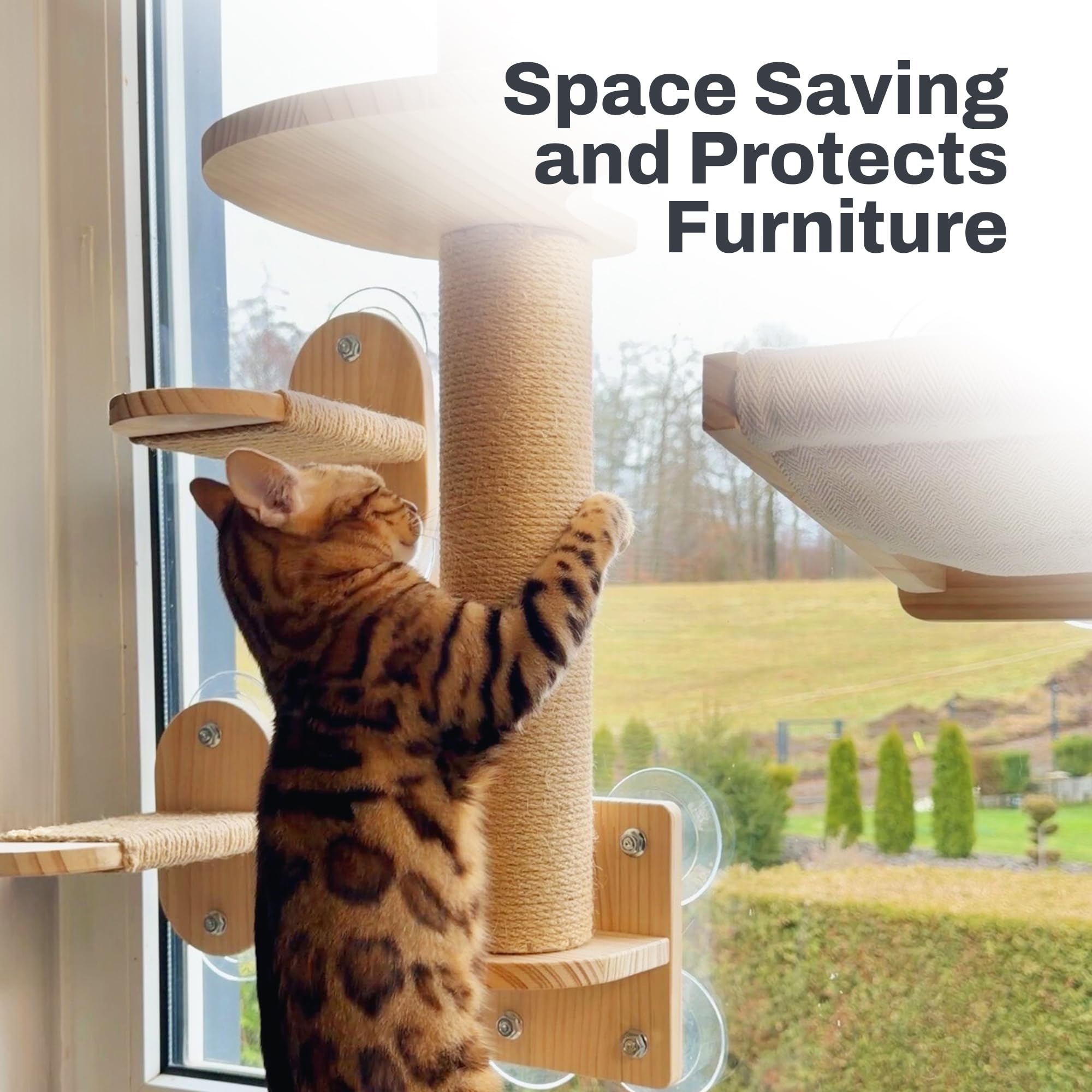 Neutral oatmeal fabric finish on Pet Savvy 4-in-1 shelves