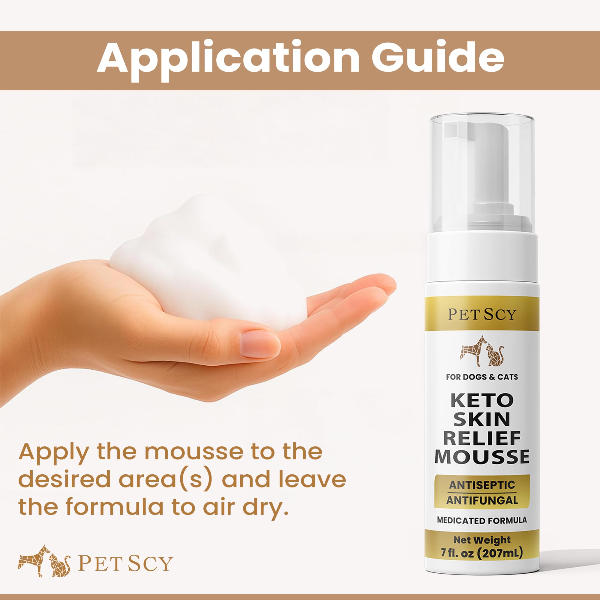 Petscy Keto Skin Relief Mousse air-dries quickly after application.
