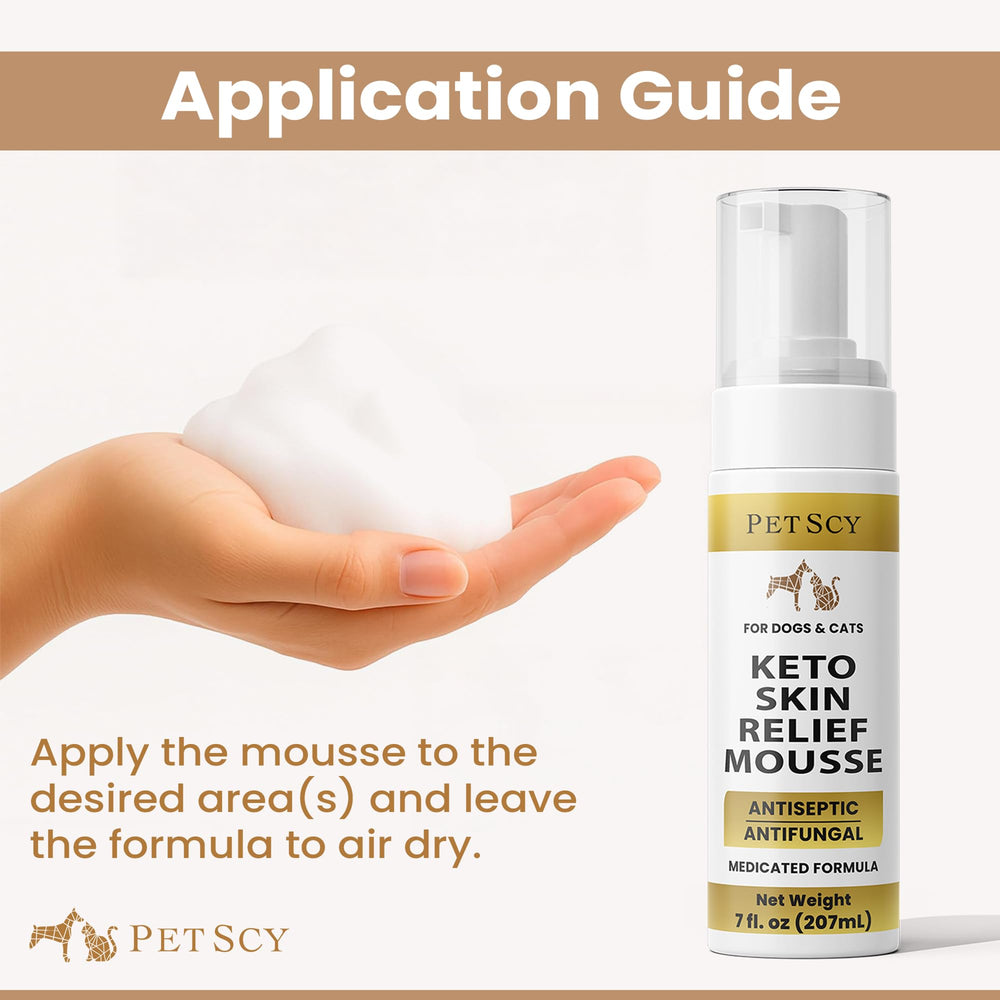 Petscy Keto Skin Relief Mousse air-dries quickly after application.