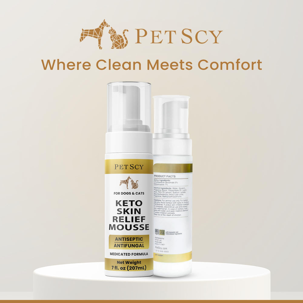 Petscy Keto Skin Relief Mousse Aloe-enriched formula calms irritated skin.