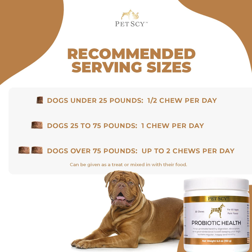 Petscy Probiotic Chews ingredient label highlighting digestive enzymes.