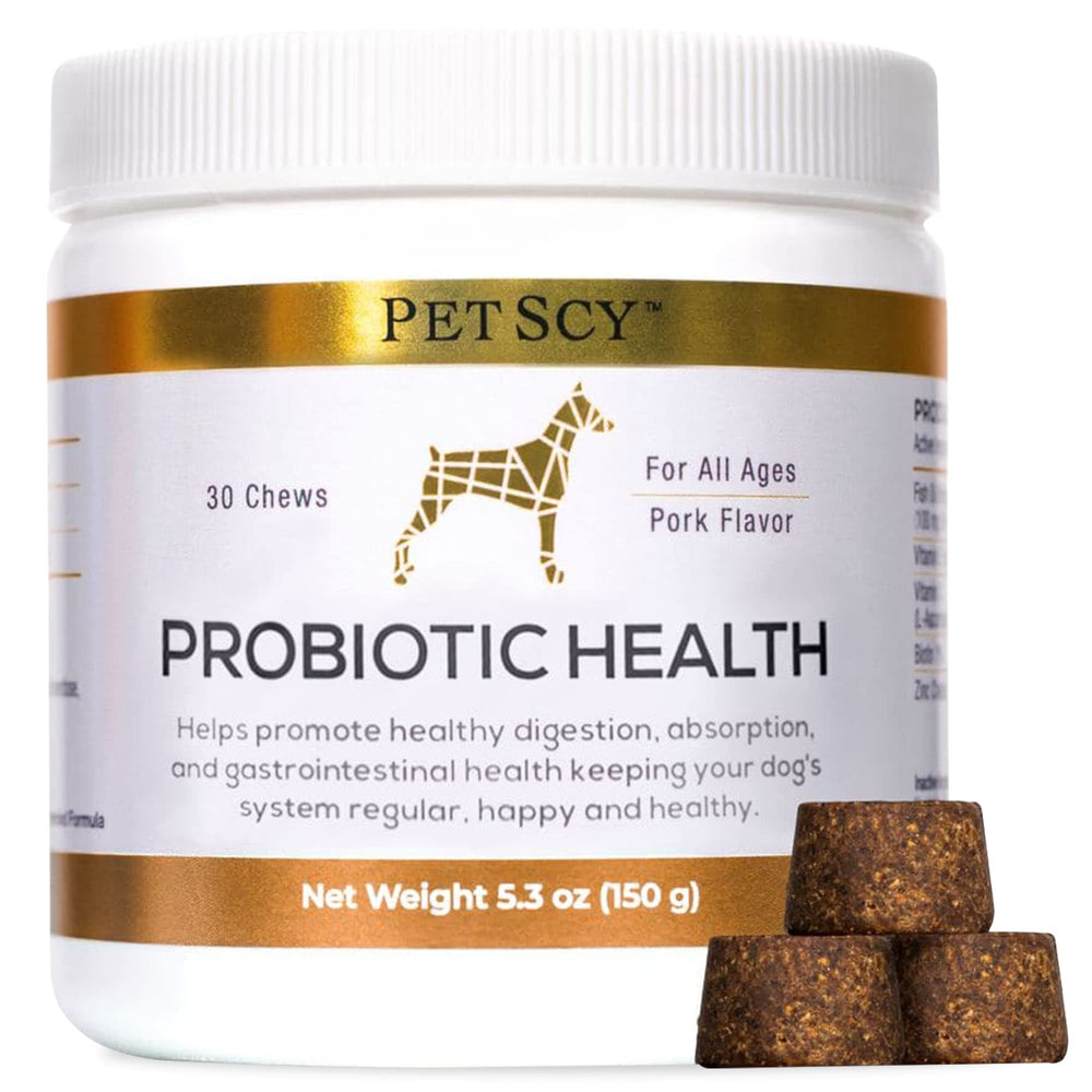 Petscy Probiotic Chews packaging front showcases natural ingredients.