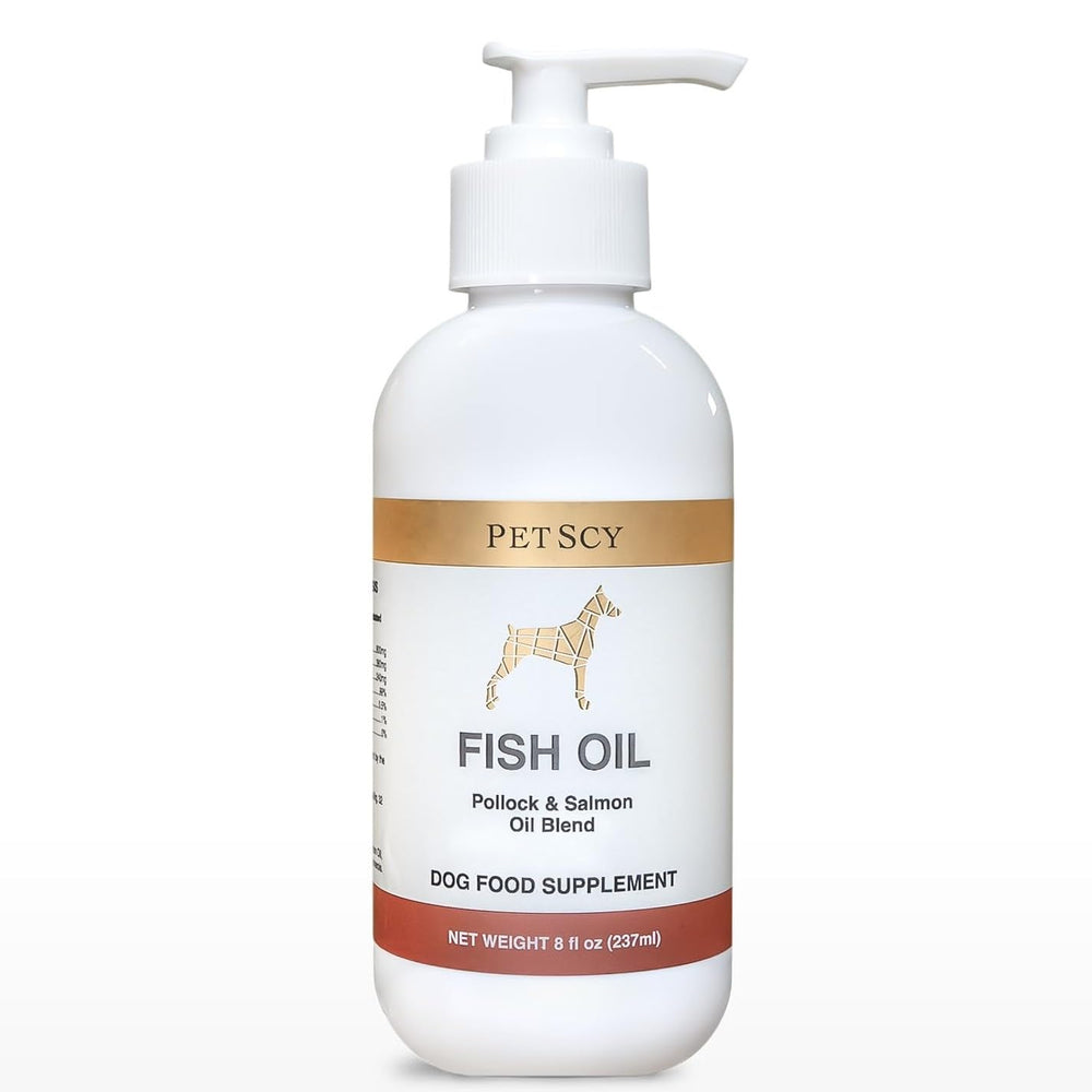 PetScy Omega-3 dog oil pump for mess-free dosing and freshness.