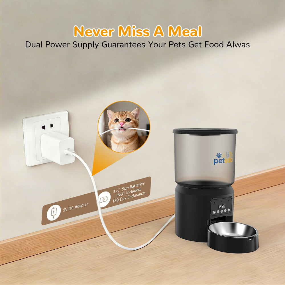 PETSDA programmable timer display for simple meal scheduling.