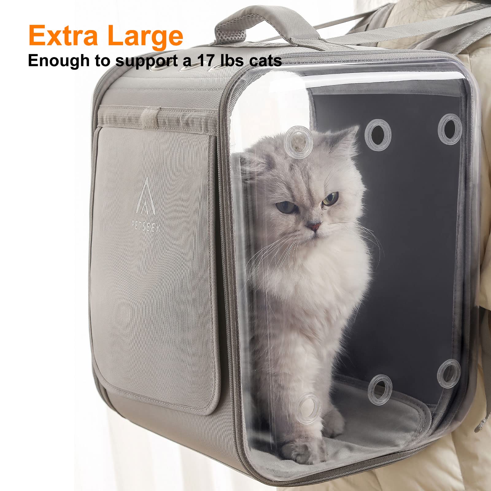 Petseek cat backpack front mesh ventilation keeps your pet comfortable.
