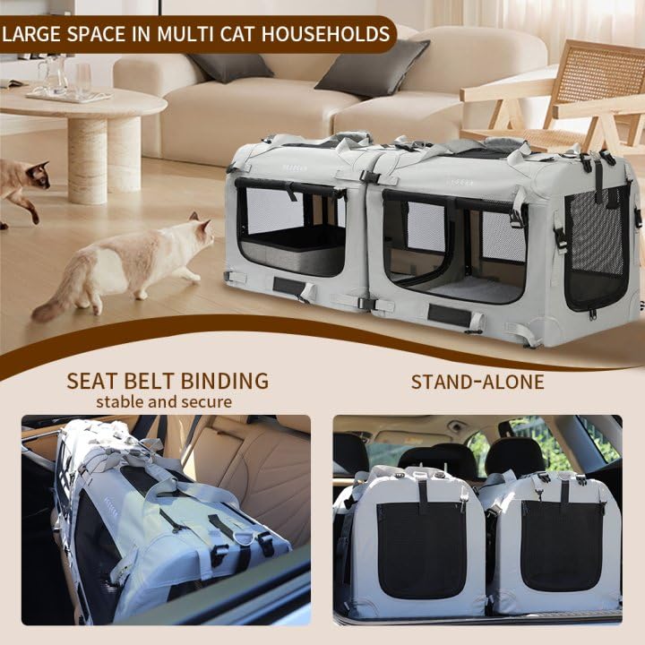 Petseek extra large carrier includes two foldable bowls for meals on the go.