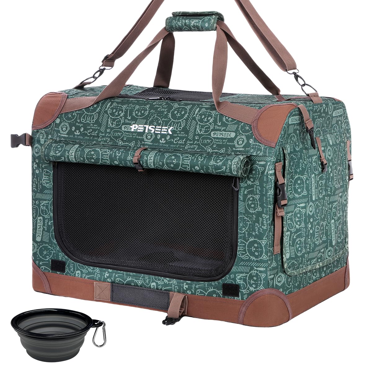 Petseek extra large cat carrier front view with secure zipper entry