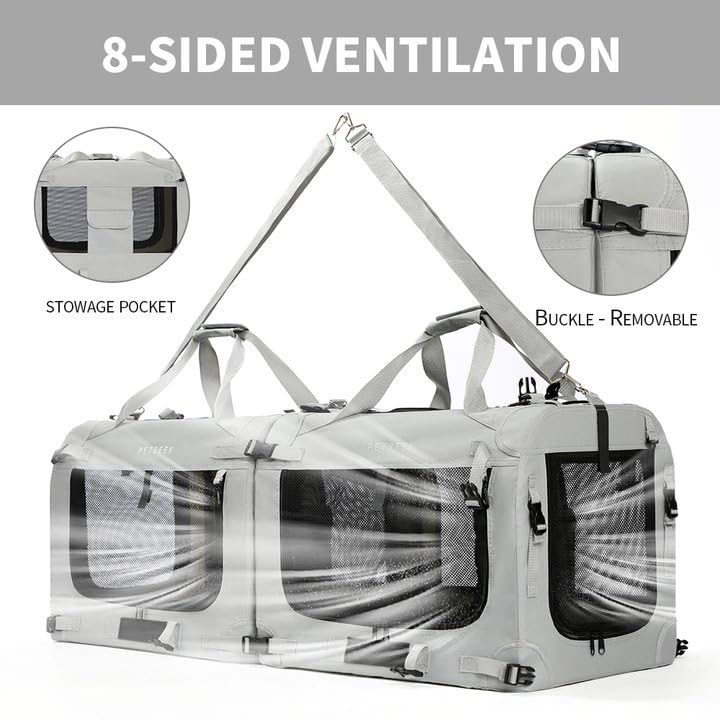 Petseek extra large carrier includes litter box for travel needs.