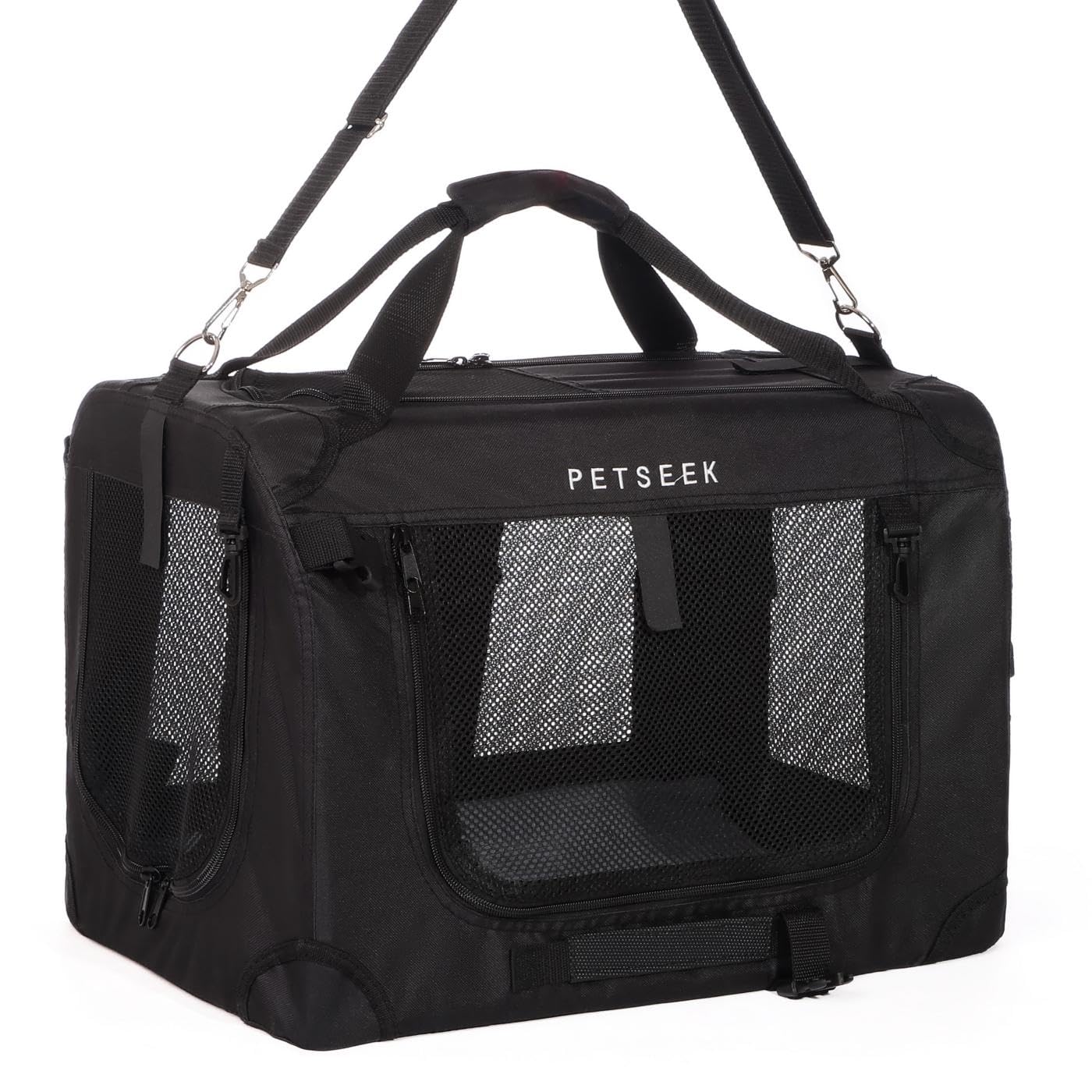 Petseek Large Cat Carrier folded design for easy storage after trips.