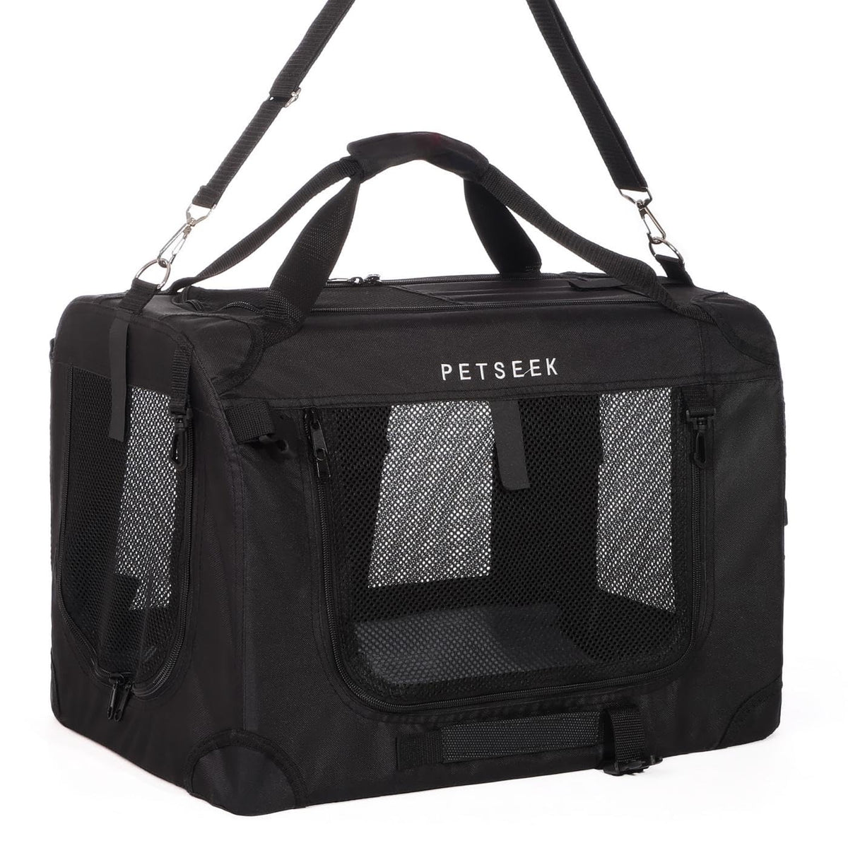 Petseek Large Cat Carrier folded design for easy storage after trips.