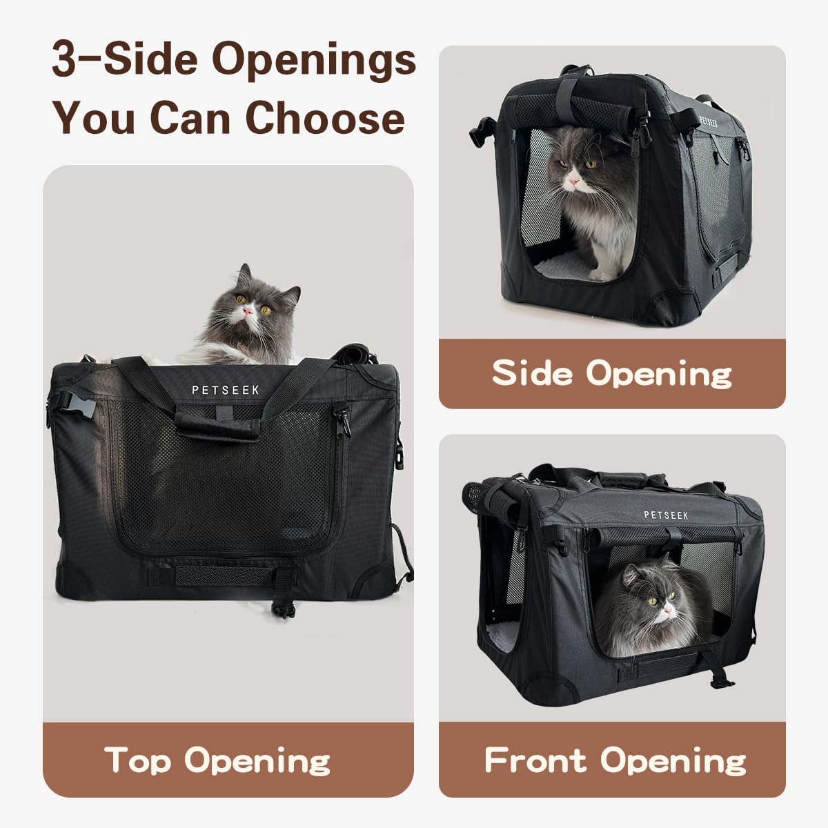 Petseek Large Cat Carrier top opening for versatile loading.