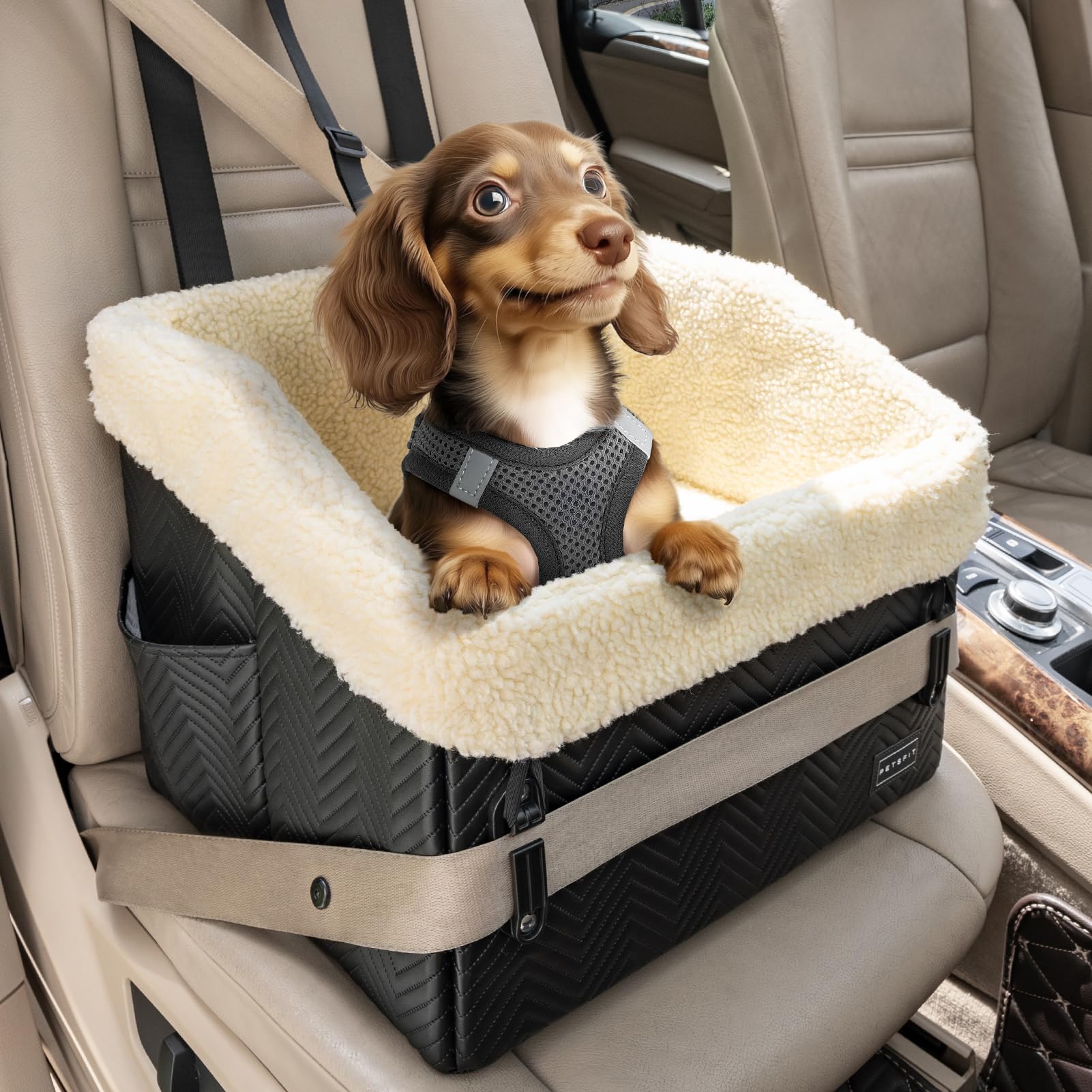 PETSFIT car seat in use inside a vehicle during a family drive.
