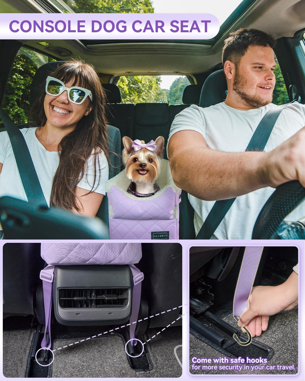 Petsfit cat car seat center-console design lets pets look outside easily.