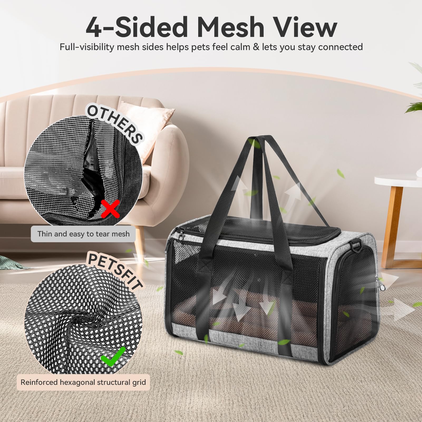 Petsfit four-mesh ventilation panels ensure airflow.