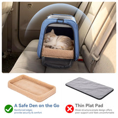 Petsfit interior shows safety tether and cozy fleece for calm trips