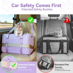 Petsfit cat carrier with patented safety buckles keeps secure during sudden stops