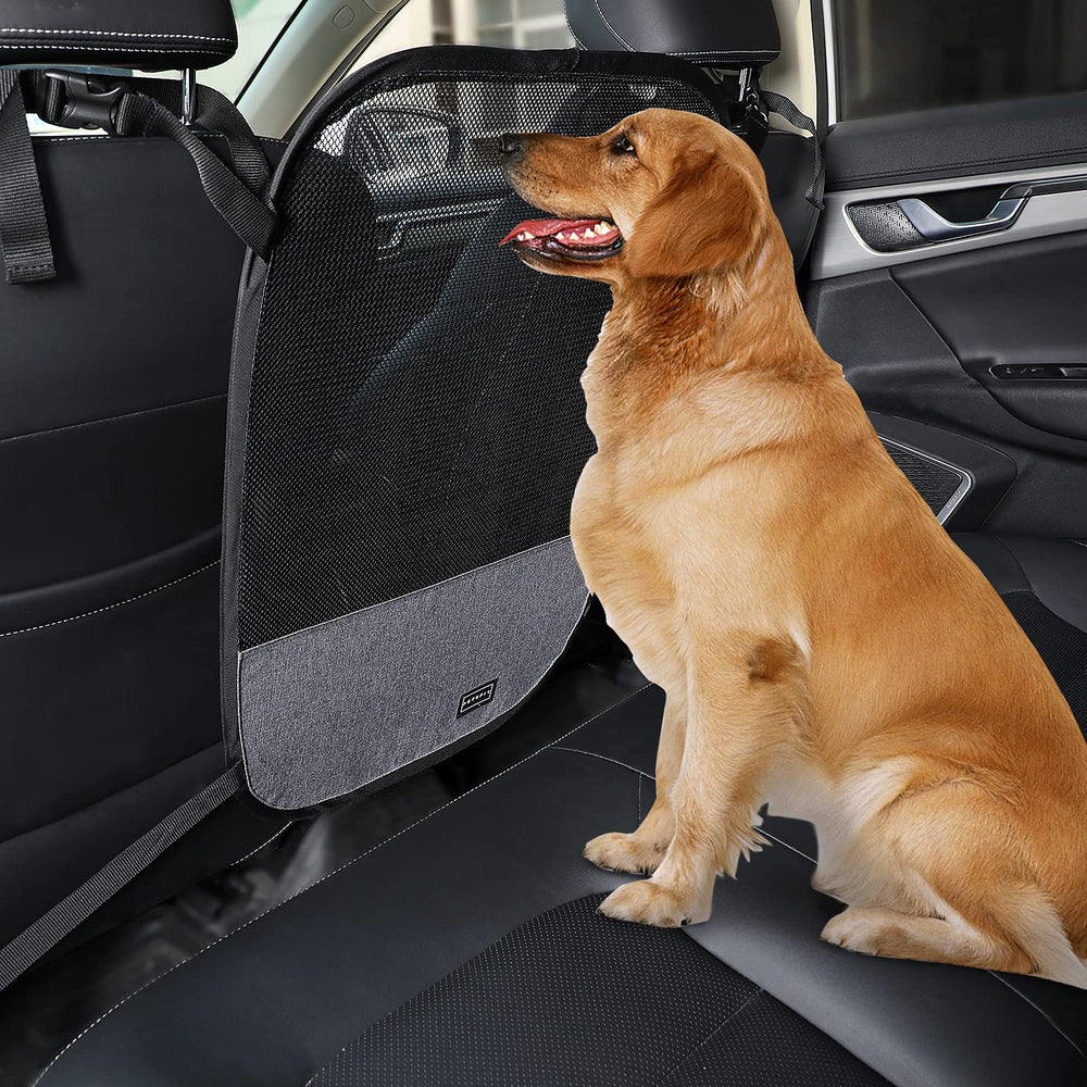 Petsfit dog car barrier backseat mesh keeps pets secure and driver focus on the road.