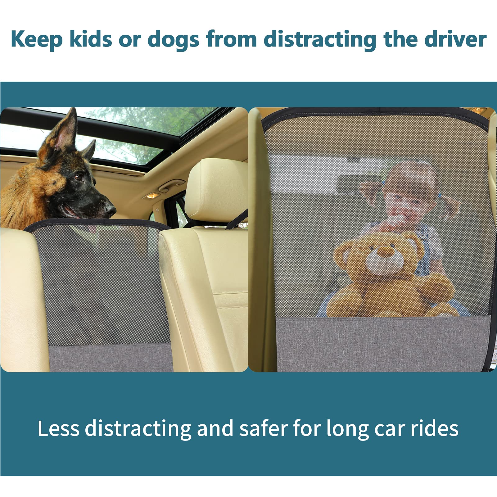Petsfit front seat hooks secure the barrier firmly without metal poles intruding on space.