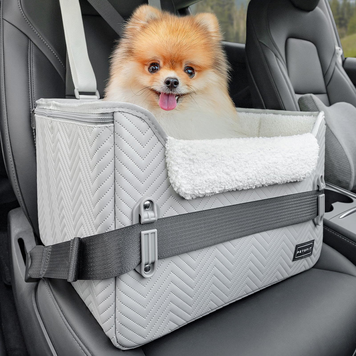 Petsfit dog booster seat, front view, for secure small-dog travel.