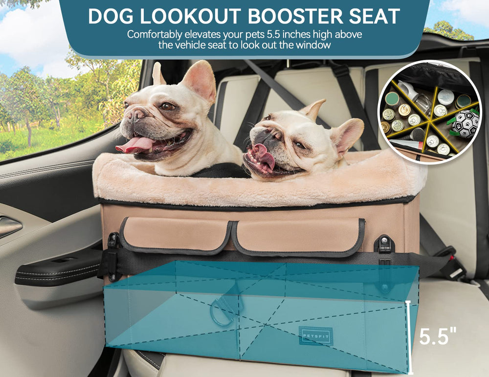 Petsfit dog booster seat safety buckles for secure travel.