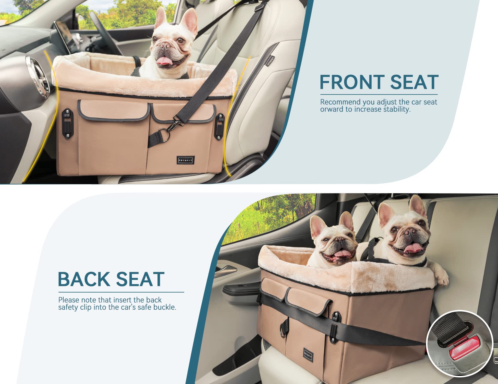 Petsfit booster seat soft-edged padding for comfy head rest.