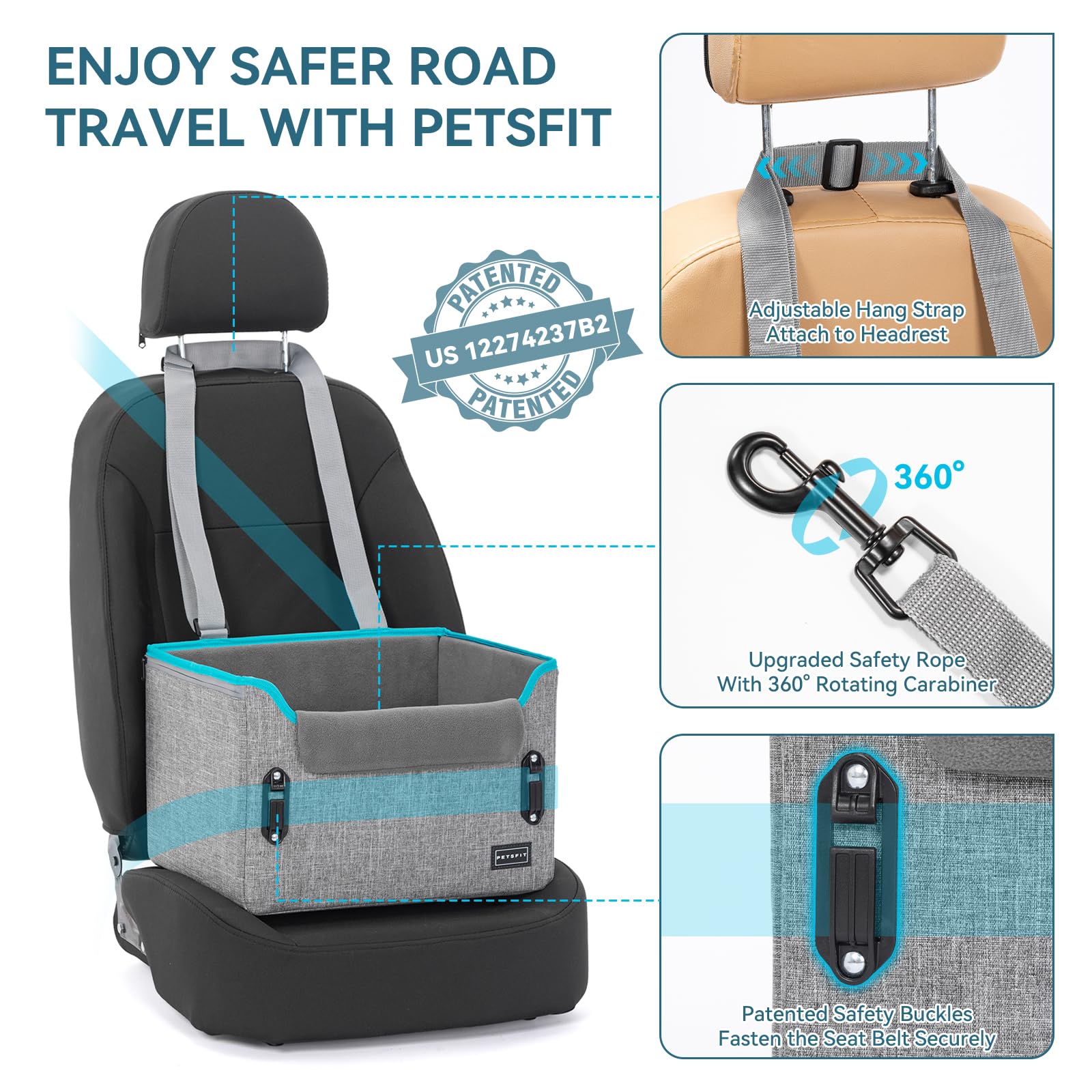 Petsfit dog car seat boosted view enhances window visibility to reduce anxiety